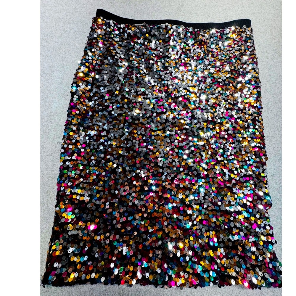 H&M Women Large Multicolor Sequin Mini Skirt Party Club Festival Disco Glam Rave